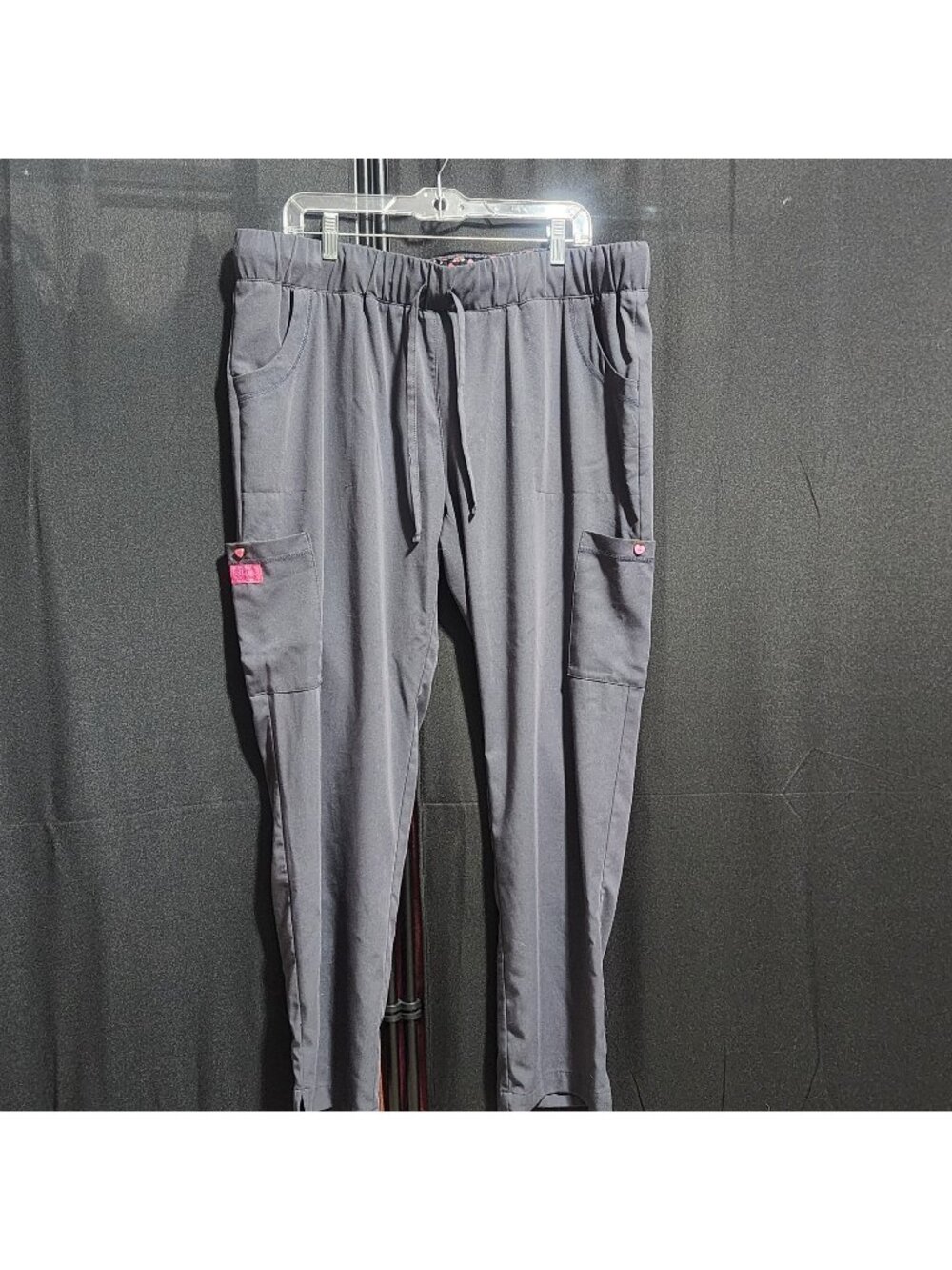 Betsey Johnson Women's XL Charcoal Grey Scrub Pants Drawstring Cargo Pockets